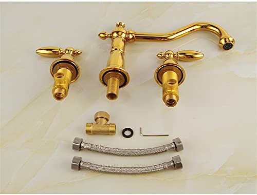 GeRRiT Faucet Bathroom Sink Tap Gold Chrome Solid Brass Bathroom Basin Faucet Mixer Tap, Antique Brass Black Kitchen Sink Faucet, Dual Handles 3Pcs Bathtub Faucet Basin Taps