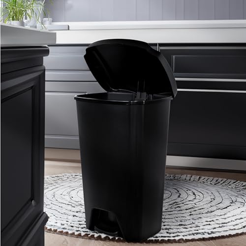 12.1 Gallon Trash Can, Plastic Step On Kitchen Trash Can, Black Kitchen Trash Can