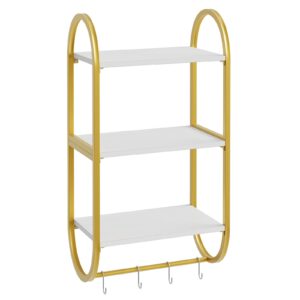 Bestier Floating Shelves for Wall, 3 Tier Wall Shelves for Bathroom with Towel Bar and Hooks, Bathroom Shelves Over Toilet, Modern White