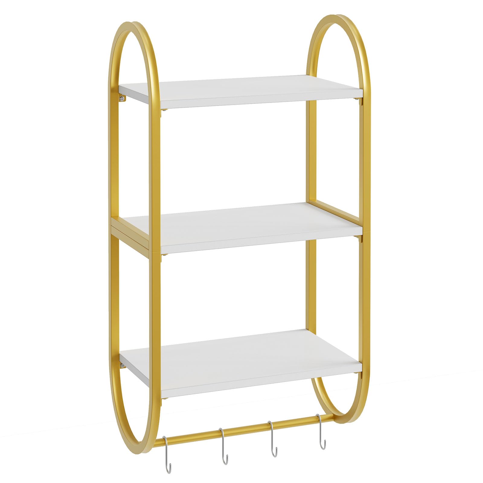 Bestier Floating Shelves for Wall, 3 Tier Wall Shelves for Bathroom with Towel Bar and Hooks, Bathroom Shelves Over Toilet, Modern White