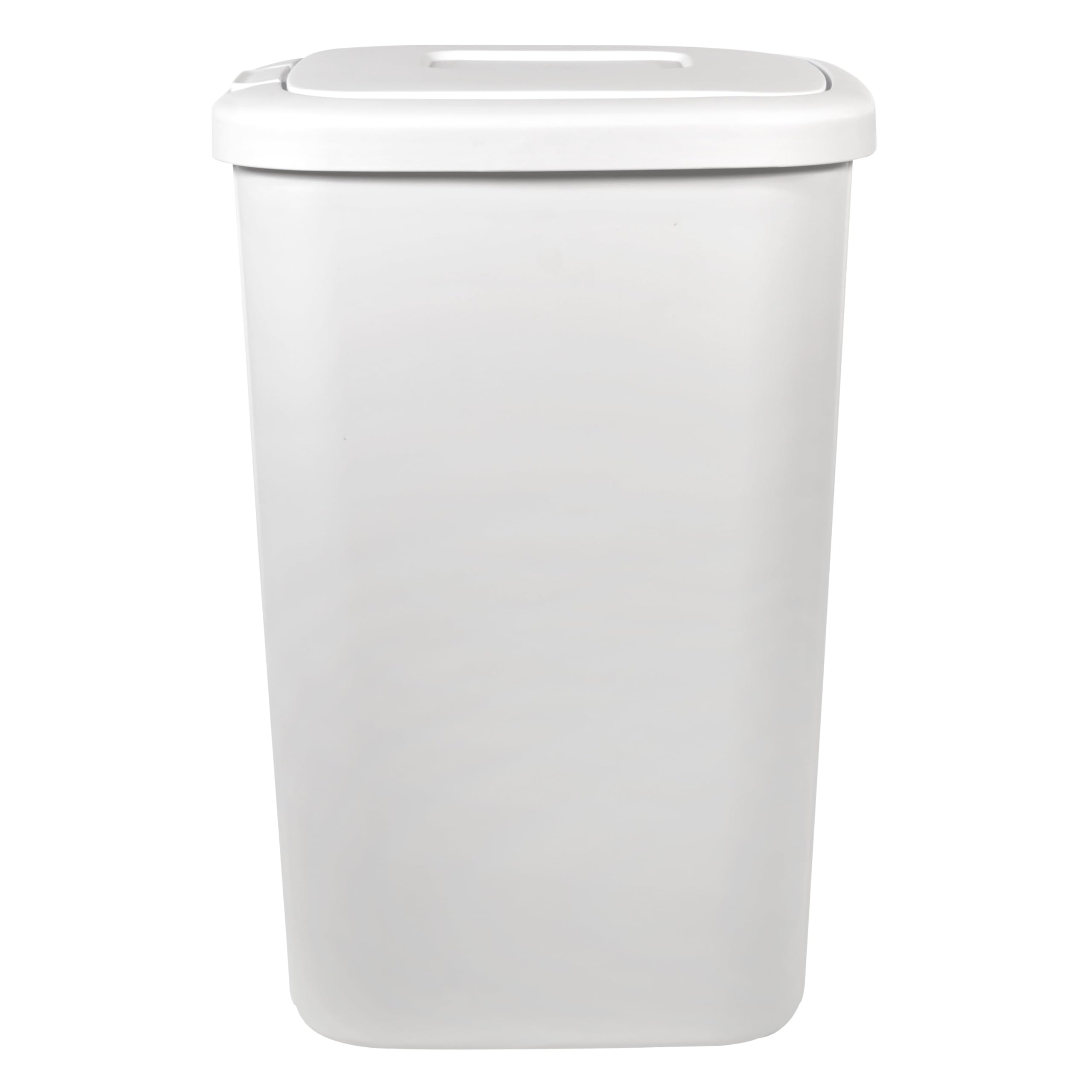 BMHSN Solid Color 13.3 Gal Touch Top Plastic Trash Can, Spring Loaded Lid Garbage Bin for Kitchen,Home, Bedroom, Bathroom,Office & Slim Space-Saving (White)