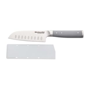 kitchenaid gourmet forged santoku custom-fit cover, sharp kitchen knife, high-carbon japanese stainless steel blade, 5 inch, gray