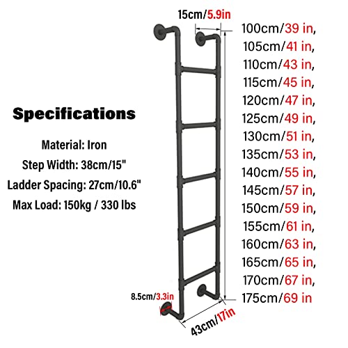 ZSPINJIA Escape Ladder for Egress Basement Window Well Covers Outside,Small Ladder for Fire Emergency Home Safety,Wrought Iron Loft Ladder with Fittings,Loads 150kg