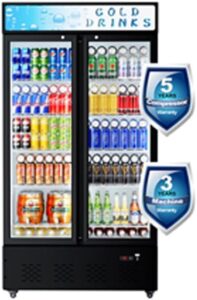 freezlabs commercial beverage refrigerators glass door refrigerator commercial with led light, 40 cu.ft and 10 shelves, display refrigerator for cafe restaurant store bar, etl/nsf approved