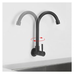 JFUDJKLI Single Cold Water Kitchen Faucet SUS304 Stainless Steel Wall-Mounted 360° Rotating Single Handle washbasin Faucet (Color : Matte Black B)