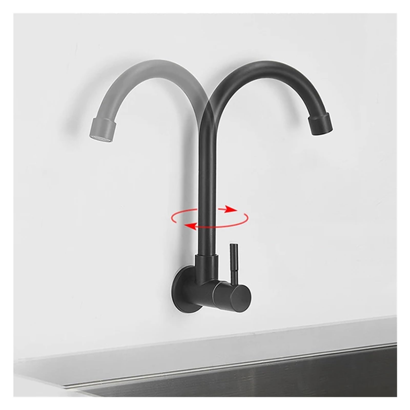 JFUDJKLI Single Cold Water Kitchen Faucet SUS304 Stainless Steel Wall-Mounted 360° Rotating Single Handle washbasin Faucet (Color : Matte Black B)