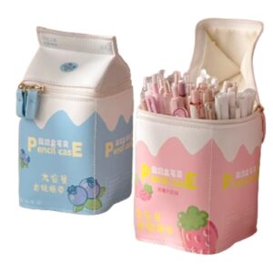 pen holder yogurt milk box shape big capacity blueberry strawberry pen pouch case estuche para lapices (pink)