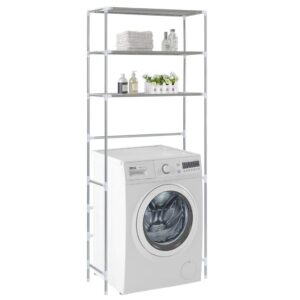 loibinfen 3-tier storage rack over laundry machine, 3-tier laundry room shelf over the washing machine, silver storage rack bathroom organizer stand space saver shelving units 27.2"x11"x66.5", -192