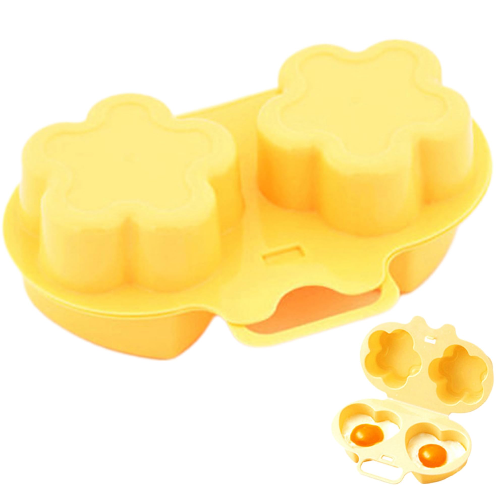 Egg Poachers, Microwave Egg Poacher 2-Cavity Microwave Egg Cooker Food Grade Plastic Microwave Egg Maker Flower ＆ Heart Shaped Egg Poacher for Low-Calorie Breakfasts