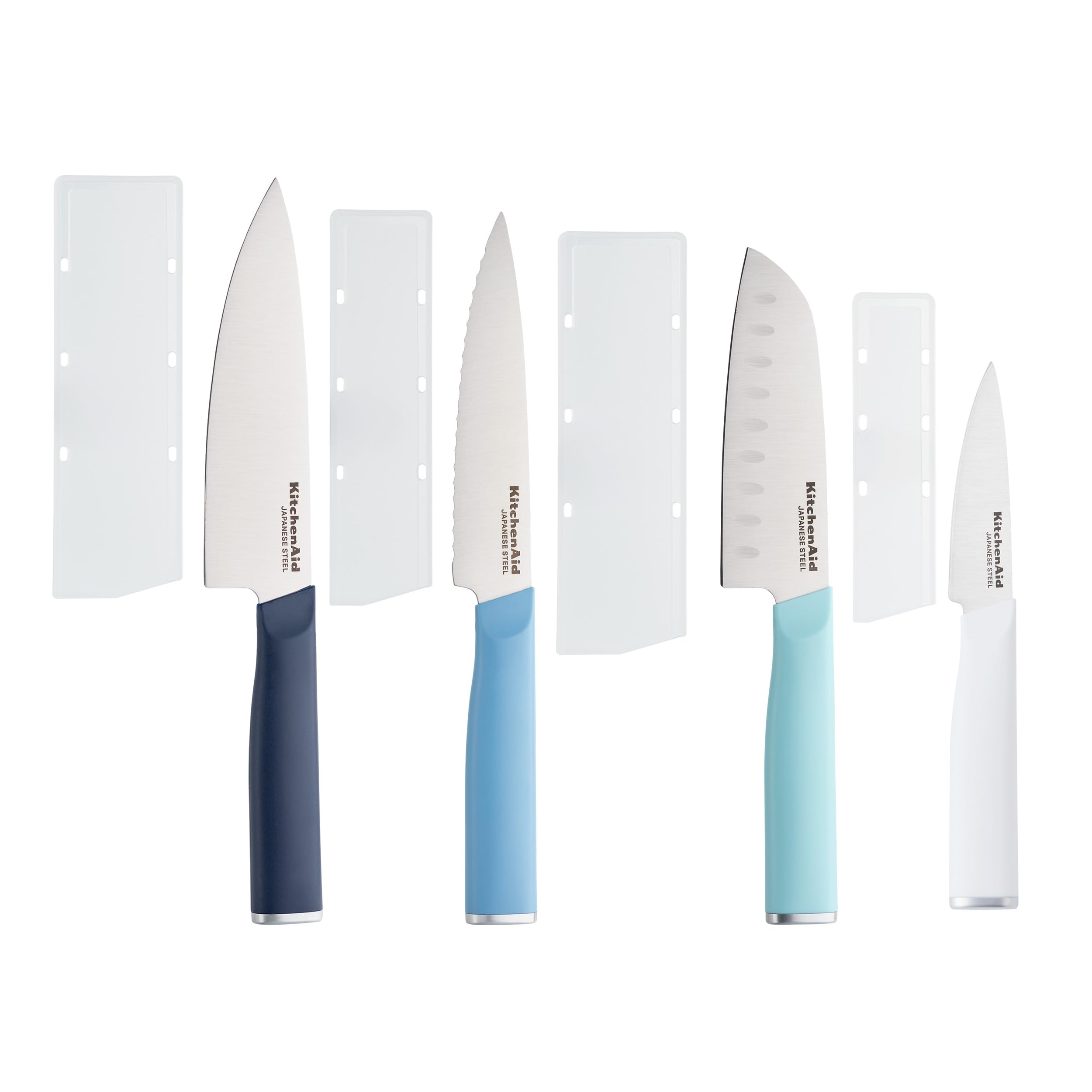 KitchenAid Chef Set with Custom-Fit Covers, Sharp Kitchen Knife, High-Carbon Japanese Stainless Steel Blade, 4 Piece, Multicolored