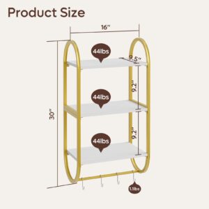 Bestier Floating Shelves for Wall, 3 Tier Wall Shelves for Bathroom with Towel Bar and Hooks, Bathroom Shelves Over Toilet, Modern White