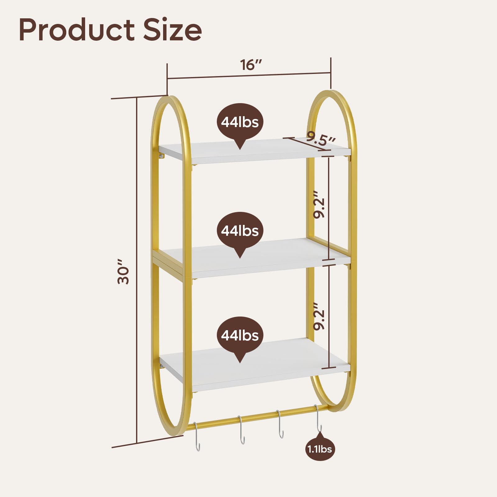 Bestier Floating Shelves for Wall, 3 Tier Wall Shelves for Bathroom with Towel Bar and Hooks, Bathroom Shelves Over Toilet, Modern White