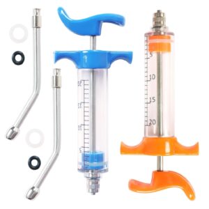 2 pcs goats feed water distributor, reusable, drench nozzle, adjustable dosage, for goats, sheep, horse, pig, dog, cattle, cat supplies (blue+orange 20ml)