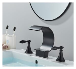 kxfxqtot bathroom 3 hole modern set bathroom sink hot and cold mixer crane bathtub faucet deck mount (color : matte black)