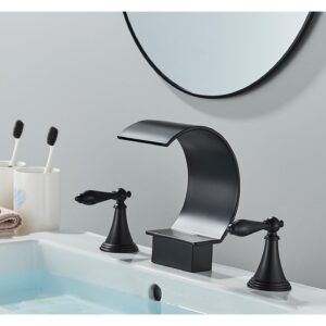 KXFXQTOT Bathroom 3 Hole Modern Set Bathroom Sink Hot and Cold Mixer Crane Bathtub Faucet Deck Mount (Color : Matte Black)