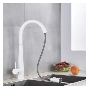 1PCS White Kitchen Sink Faucet Surface Polished Pull Out Spout Dual Mode Spout Hot and Cold Mixing Faucet Deck Mount (Color : Matte Black B)