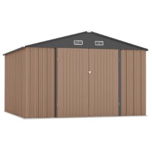 zstar 12x10 ft metal outdoor storage shed, steel utility tool shed storage house with lockable door design, metal sheds outdoor storage for garden, patio, backyard, outside use, brown