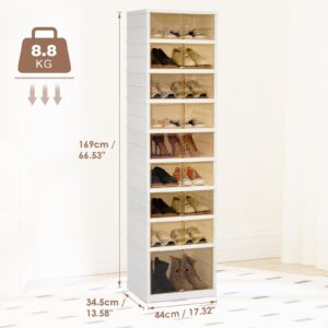 GARPROVM Shoe Rack Organizer for Closet, Shoe Storage Box with Large Storage Containers, Easy Assembly Shoe Cabinet with Lids 9 Tiers 18 Pairs