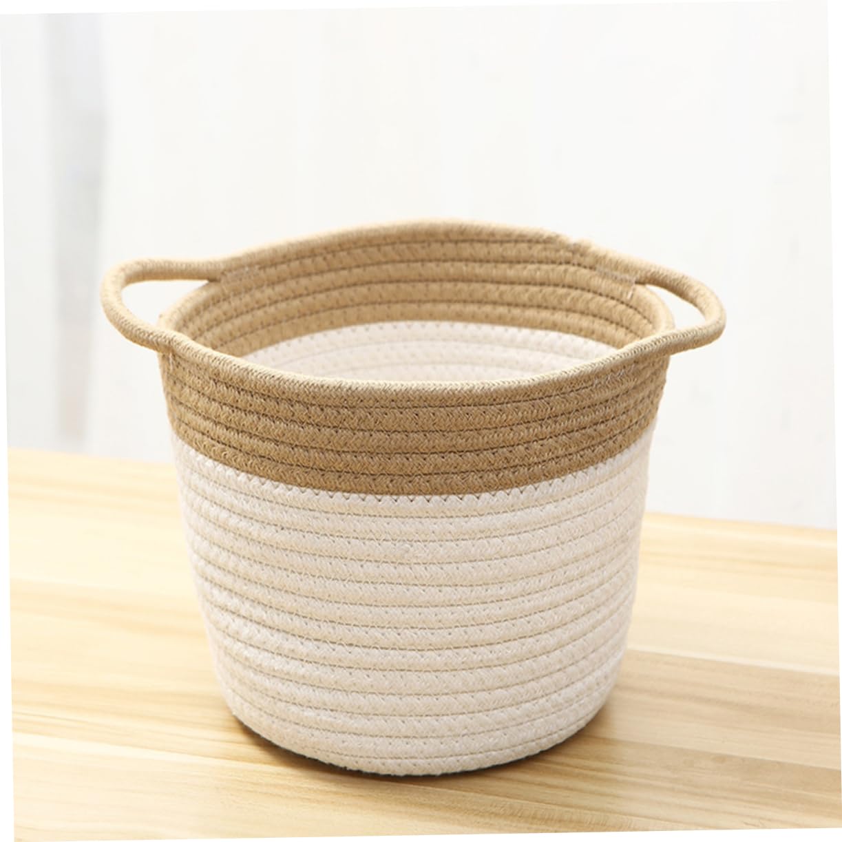 GRIRIW 1pc Khaki Fashion Design Sundries Storage Basket Desktop Cotton Rope Toy Basket