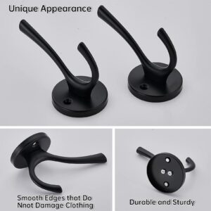 NETLKLA 4 Packs Black Coat Hooks, Robe Hook, Decorative Towel Hooks, Double Prong Hooks, Metal Closet Hooks, Wall Hooks for Hanging Towel Hooks for Bathrooms, Kitchen