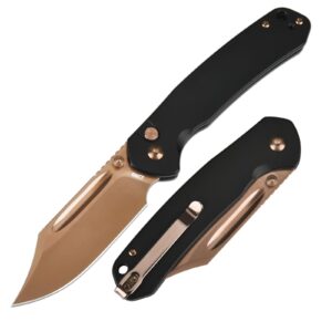 cjrb bowie pyrite pocket knife, edc knife, folding knife with 3.15'' ar-rpm9 steel rose gold blade, hunting knife with clip steel handle for camping, survival - suitable for men & women - j1942