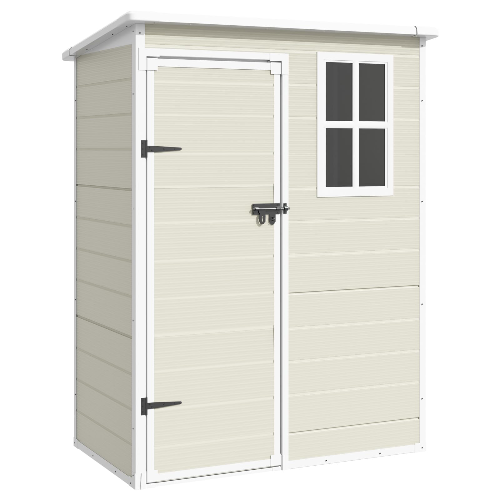 VONZOY Outdoor Storage Shed, 5x3FT Resin Shed with Floor, Lockable Door & Window, Waterproof Tool Sheds & Outdoor Storage for Bike, Garbage Cans,Garden Accessories, Sandstone