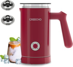 milk frother and steamer, greecho 4 in 1 electric milk frother, 10.2oz/300ml automatic warm & cold milk foamer for coffee, latte, cappuccinos, macchiato, silent operation & automatic shut-off (red)