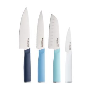 KitchenAid Chef Set with Custom-Fit Covers, Sharp Kitchen Knife, High-Carbon Japanese Stainless Steel Blade, 4 Piece, Multicolored