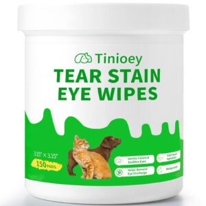 tinioey dog eye wipes for dogs & cats - 150pcs | larger & thicker gentle tear stain remover wipes for discharge, mucus secretions and crust | presoaked & textured dog wipes for eyes, face and wrinkle