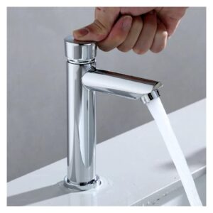 KXFXQTOT Self-Closing Faucet Chrome Water-Saving Bathroom Basin Cold Water delay Button Home Kitchen (Color : Short A)