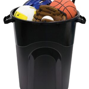 BMHSN 32 Gallon Heavy Duty Plastic Garbage Can, Included Lid, Indoor/Outdoor, Black