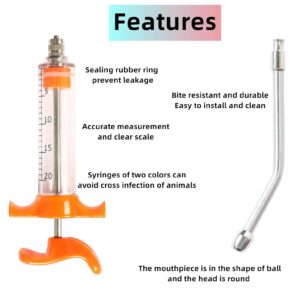 2 Pcs Goats Feed Water Distributor, Reusable, Drench Nozzle, Adjustable Dosage, for Goats, Sheep, Horse, Pig, Dog, Cattle, Cat Supplies (Blue+Orange 20ml)