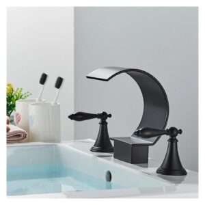 KXFXQTOT Bathroom 3 Hole Modern Set Bathroom Sink Hot and Cold Mixer Crane Bathtub Faucet Deck Mount (Color : Matte Black)