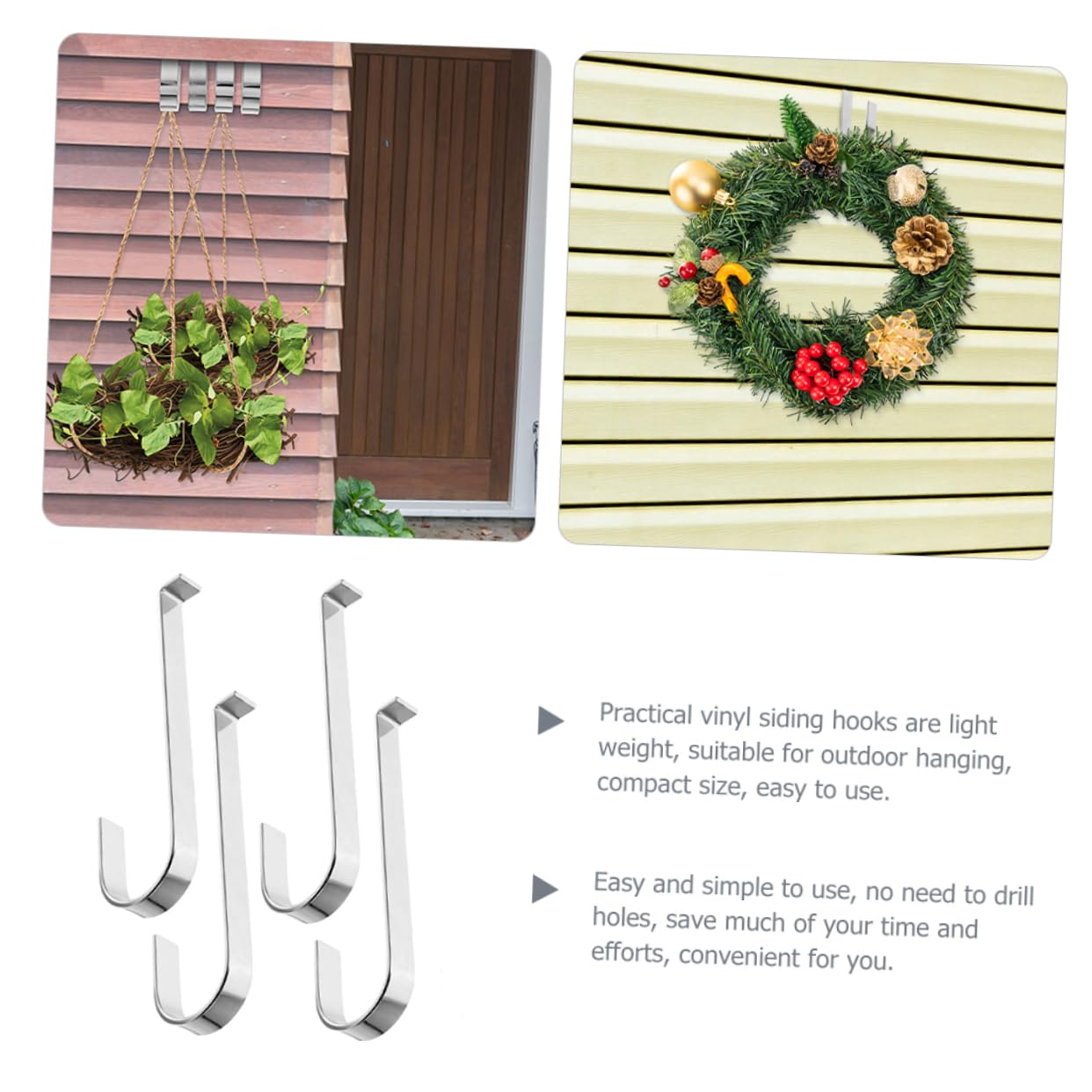 MAGICLULU 4 Pcs Vinyl Siding Hanging Hooks Heavy Duty Clothes Hanger Flat Skillet Pot Holders Outdoor Planter Pots Vinyl Siding Hooks for Hanging Plant Pots Outdoor Flower Pot Metal Hook Hat