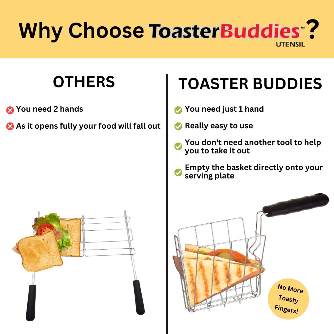 ToasterBuddies TOASTER BUDDIES, 2-Piece, Toaster basket, Sandwich Racks, 2 Slice-Toaster, Compatible with allmost all pop-up toasters, Toaster gadget, Regular, Black