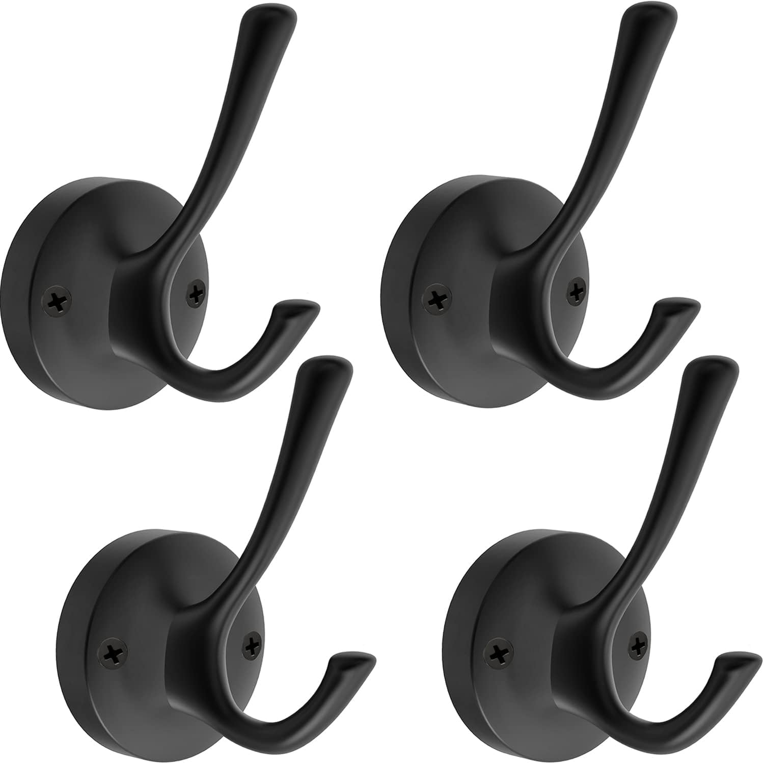 NETLKLA 4 Packs Black Coat Hooks, Robe Hook, Decorative Towel Hooks, Double Prong Hooks, Metal Closet Hooks, Wall Hooks for Hanging Towel Hooks for Bathrooms, Kitchen