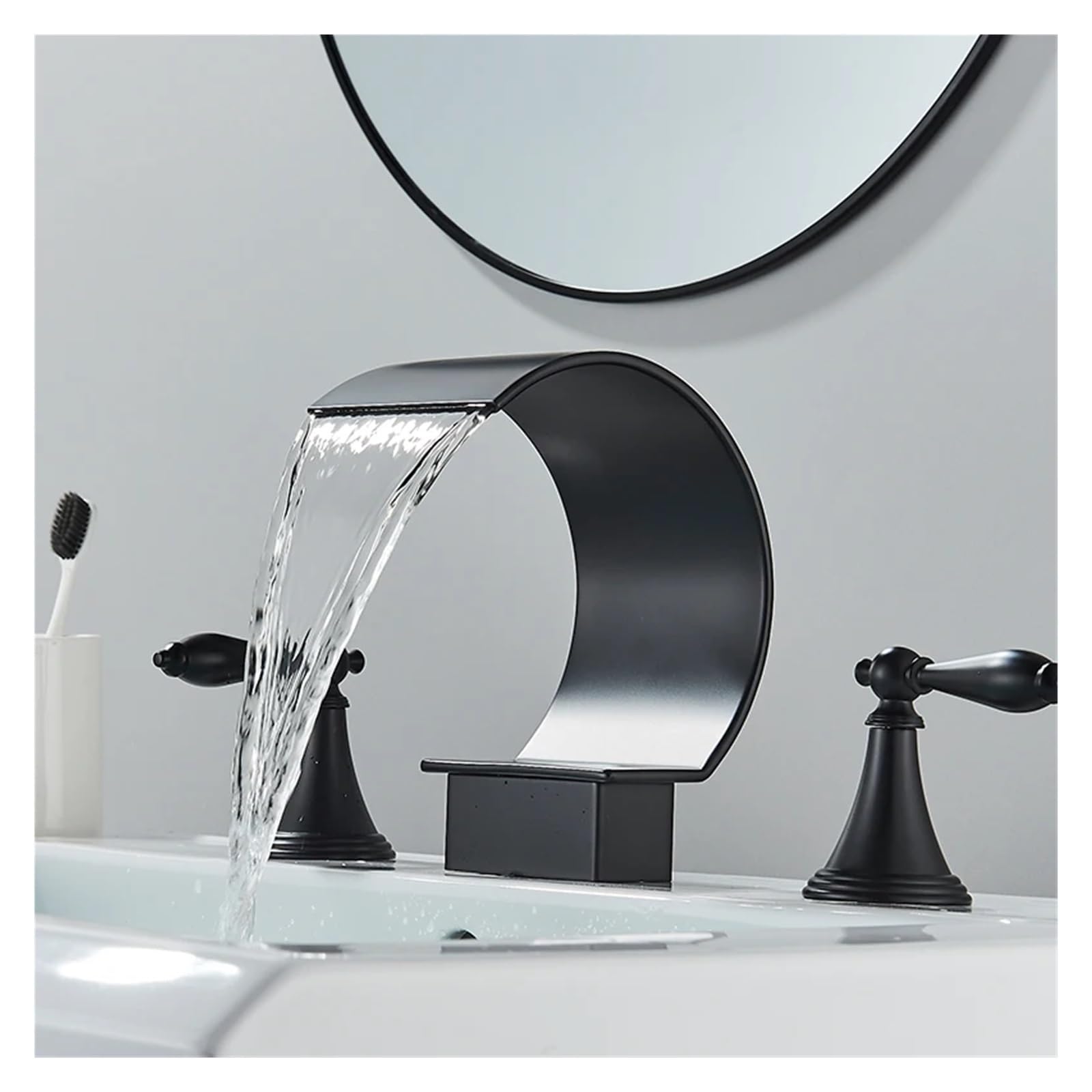 KXFXQTOT Bathroom 3 Hole Modern Set Bathroom Sink Hot and Cold Mixer Crane Bathtub Faucet Deck Mount (Color : Matte Black)