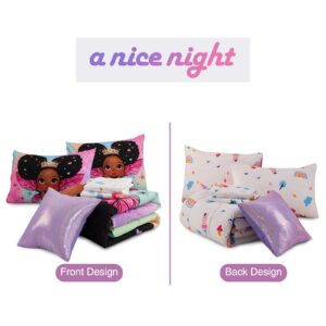 A Nice Night Black Girl Princess with Wings Comforter Set,Pink Gradient Glitter Rainbow Galaxy 6pcs Kids Bedding Set,Twin