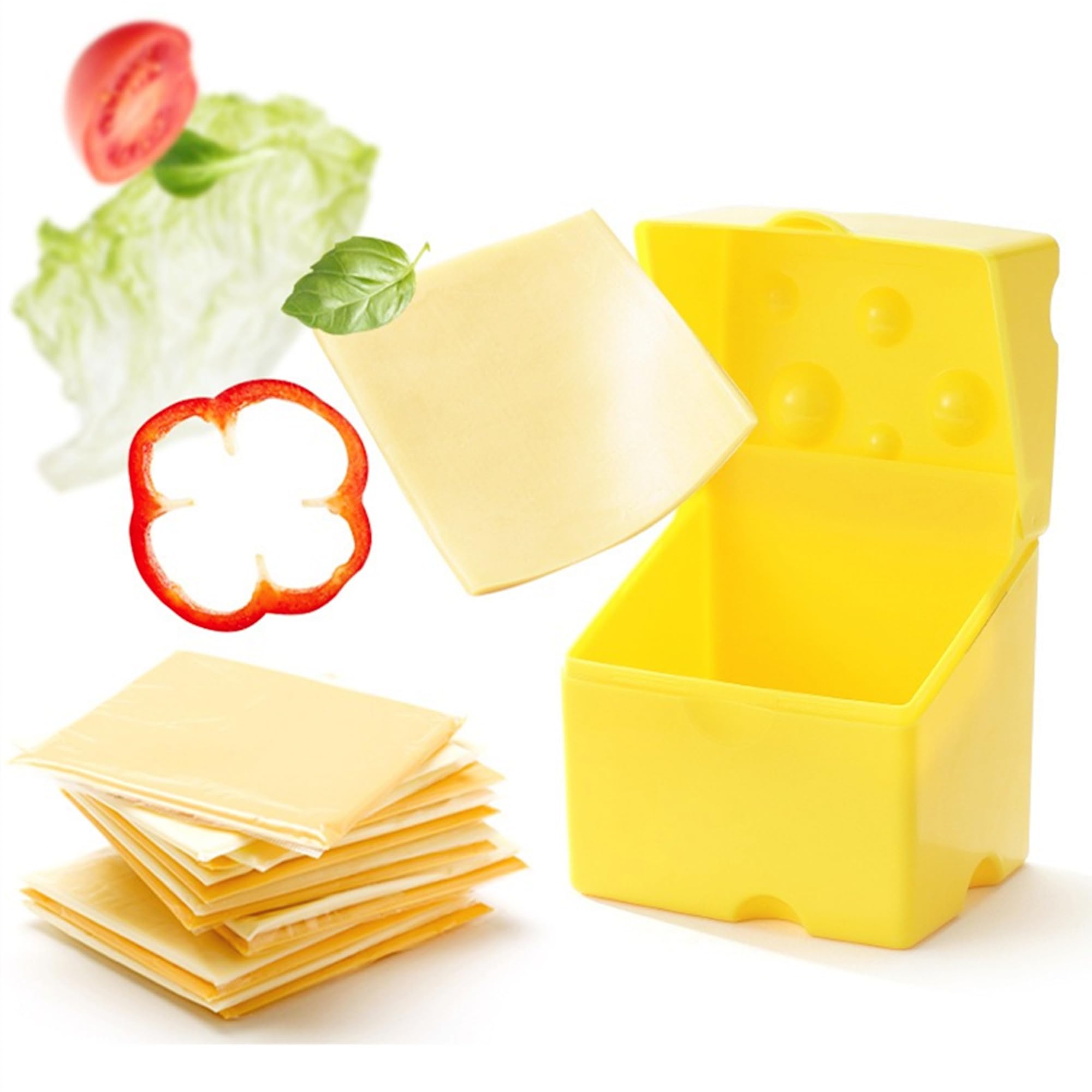 CREHNIL Cow Cheese Slice Holder Storage Container For Refrigerator Sliced Shredded Keeper Containers For Fridge (Yellow)