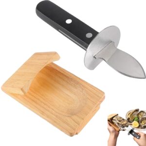 oyster opener clamp, oyster shelling holder wood, ergonomic hand guard oyster shelling tool, portable seafood tools suitable for parties, picnics