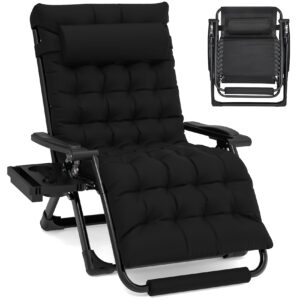 slendor oversized zero gravity chairs xxl, 33in padded zero gravity lounge chair, lawn recliner, folding patio reclining chair w/aluminum alloy lock, headrest, cup holder, support 500lbs, black