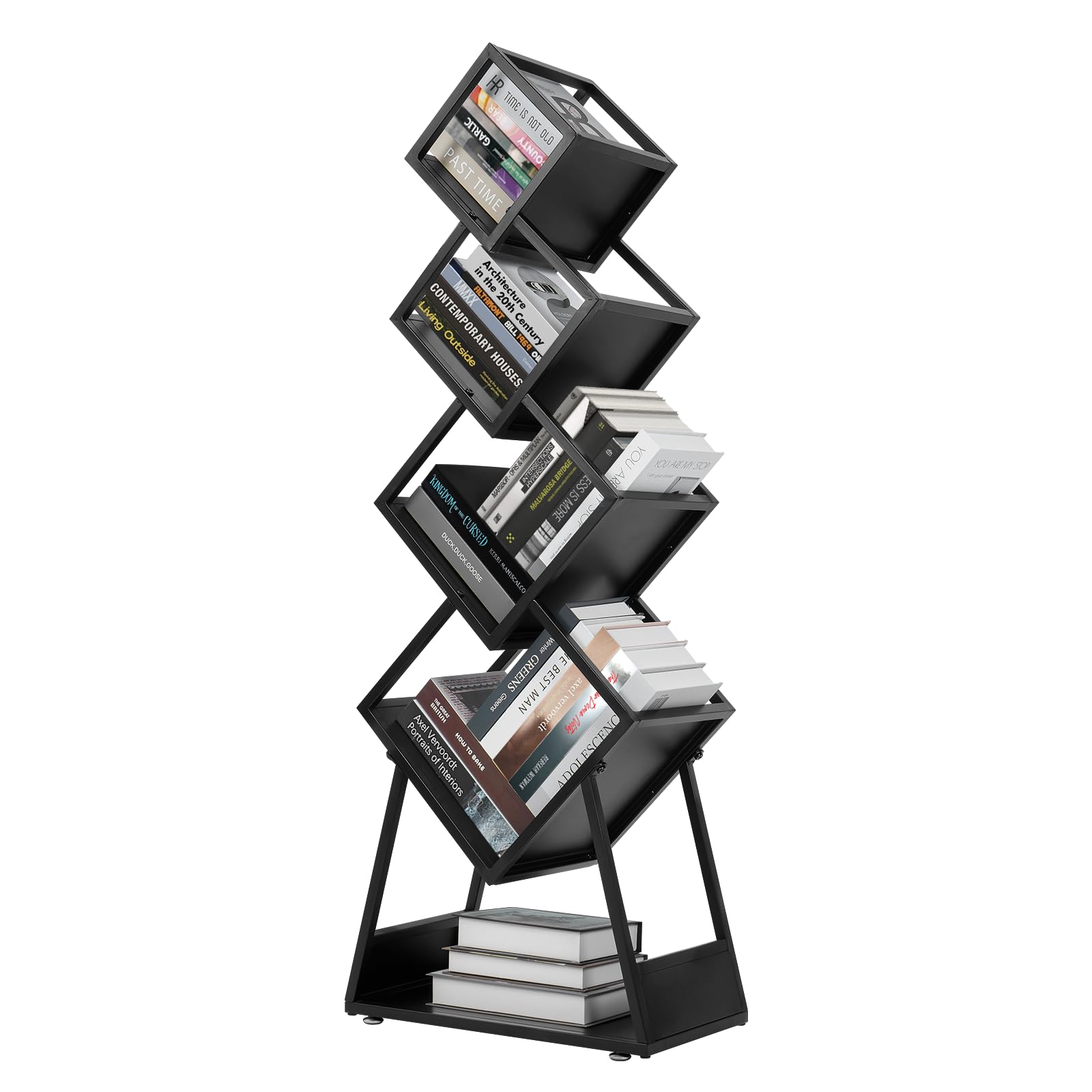 jxgzyy Bookshelf 5 Tier Geometric Modern Bookcase Industrial Style Metal Bookshelf Display Storage Rack for Books Decors Cds in Office Living Room Corner Floor Standing Bookcase