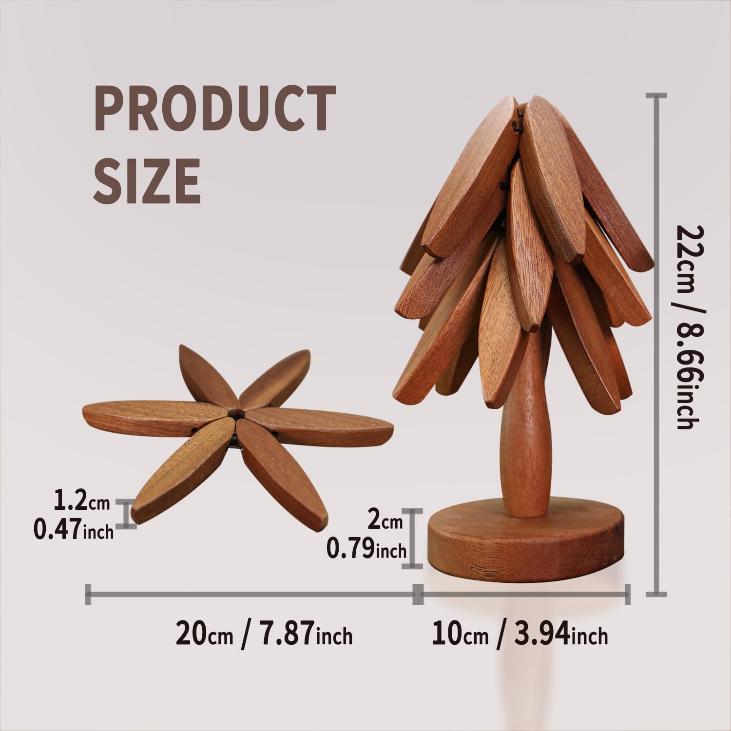 𝗡𝗘𝗪 Set of 3 Kitchen Table Decor Foldable Wooden Trivets for Hot Pots and Pans，Tree Shape Trivets, （Sapele Wood Trivets）