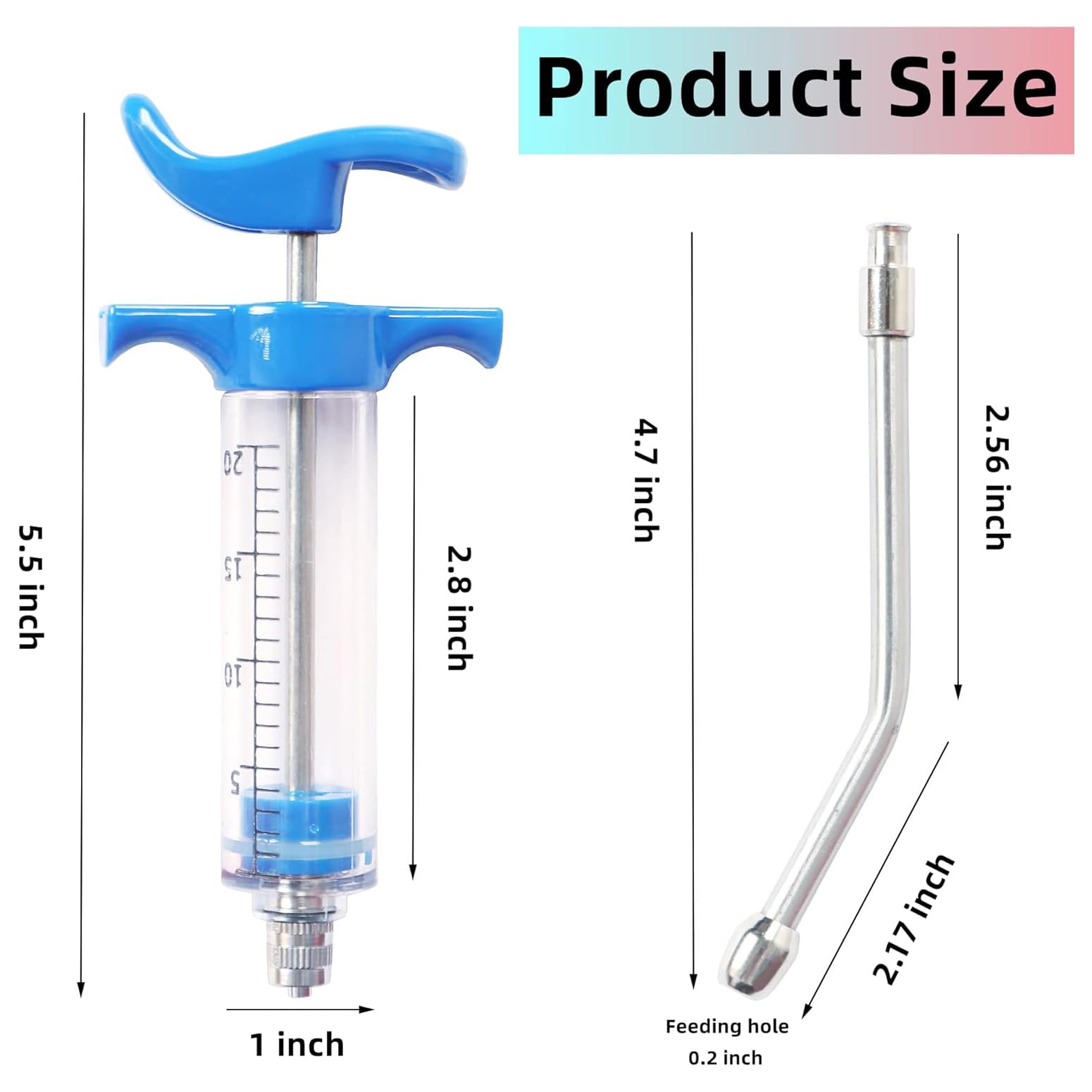 2 Pcs Goats Feed Water Distributor, Reusable, Drench Nozzle, Adjustable Dosage, for Goats, Sheep, Horse, Pig, Dog, Cattle, Cat Supplies (Blue+Orange 20ml)