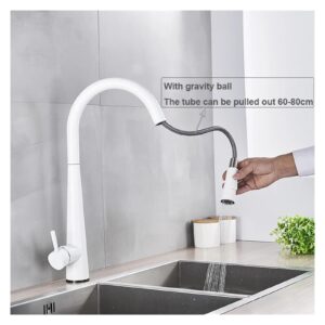 1PCS White Kitchen Sink Faucet Surface Polished Pull Out Spout Dual Mode Spout Hot and Cold Mixing Faucet Deck Mount (Color : Matte Black B)