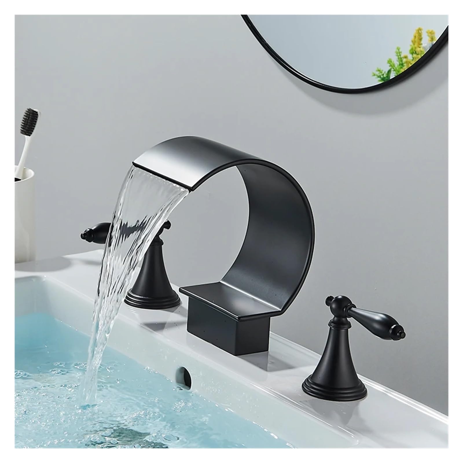 KXFXQTOT Bathroom 3 Hole Modern Set Bathroom Sink Hot and Cold Mixer Crane Bathtub Faucet Deck Mount (Color : Matte Black)