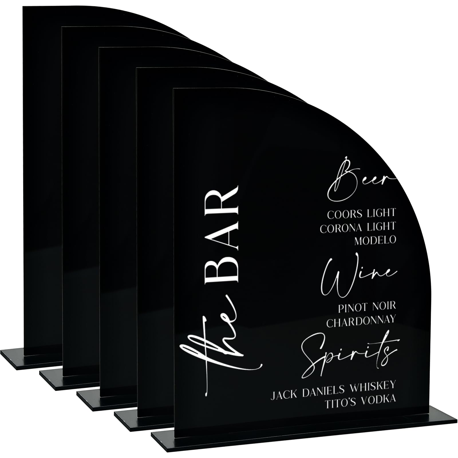 JINMURY 5 Pack Black Half Arch Acrylic Sign with Stand | 8x10 Inch Half Arch Acrylic Blank Sign and Base, DIY Wedding Table Numbers, Wedding Sign, Events& Parties