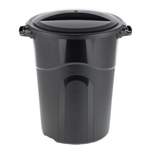 BMHSN 32 Gallon Heavy Duty Plastic Garbage Can, Included Lid, Indoor/Outdoor, Black