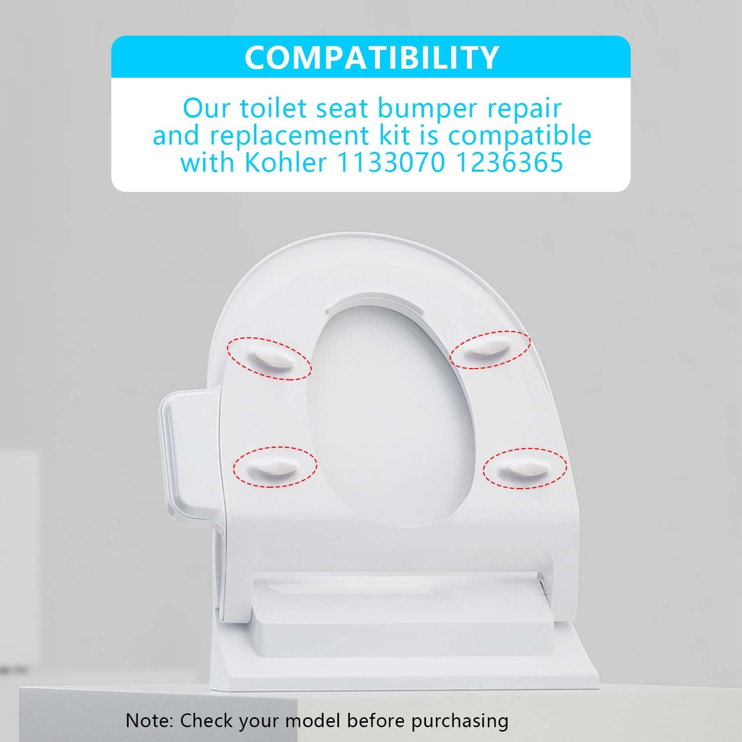 Toilet seat bumper for Kohler 1133070 1236365 Enhances seat Stability and Reduces Noise Replacement Parts 8-piece set