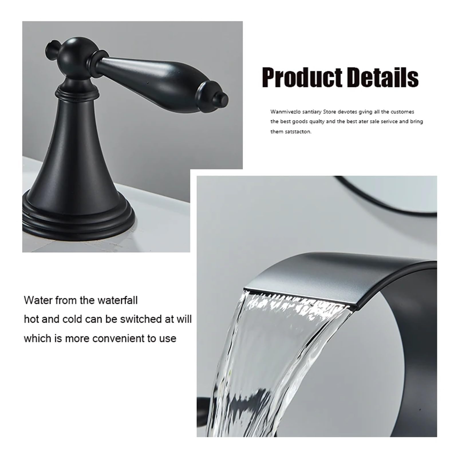 KXFXQTOT Bathroom 3 Hole Modern Set Bathroom Sink Hot and Cold Mixer Crane Bathtub Faucet Deck Mount (Color : Matte Black)